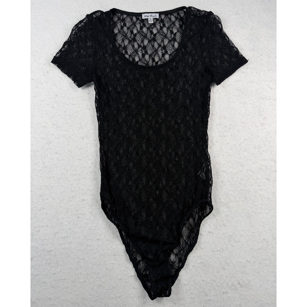 White Birch Black Floral Lace Short Sleeve Bodysuit Size Small
